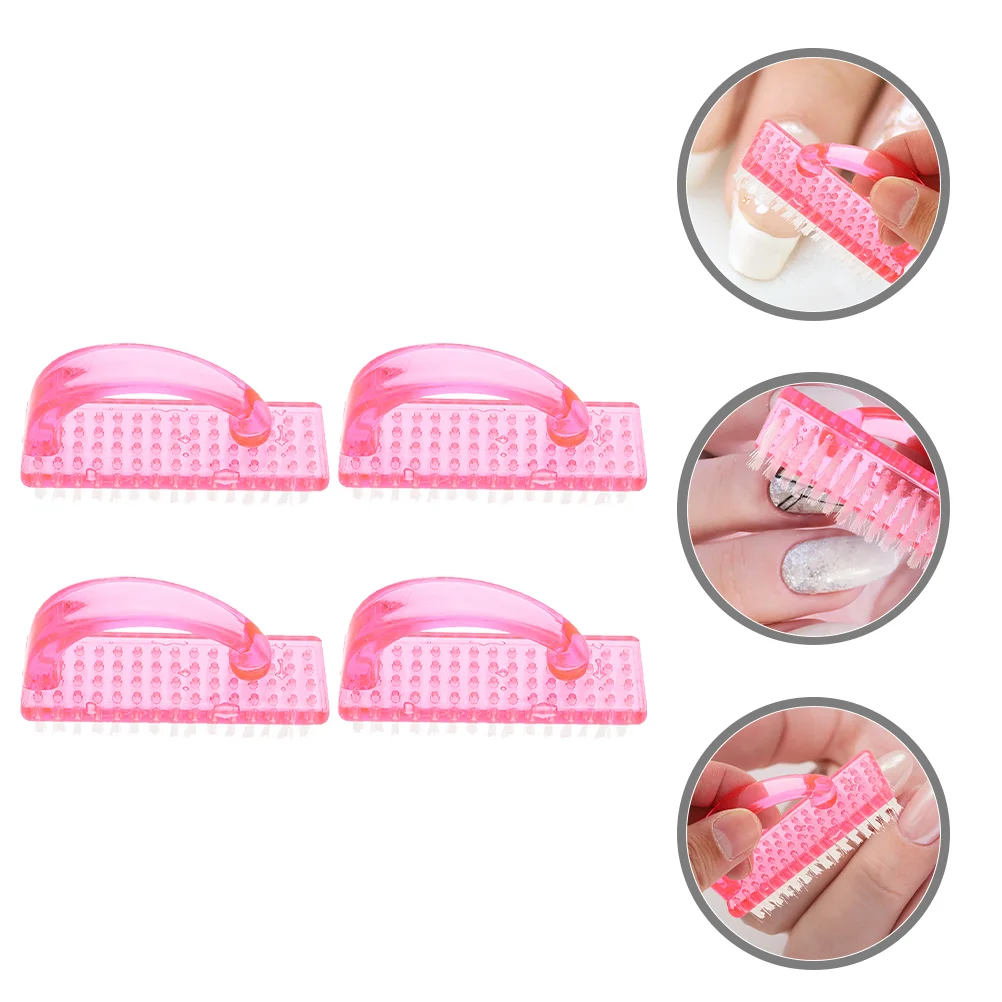 4 Pcs Finger Nail Brush Cleaner Fingernail Scrub Cleaning Stiff Bristles Toenail Tools Scrubber Manicure with Handle