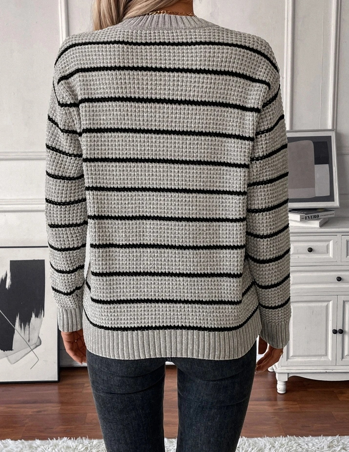 Casual Knitwear Striped Sweater Women's Fashion Versatile Sweater Pullover 2024 Autumn New Women's Clothing in Stock