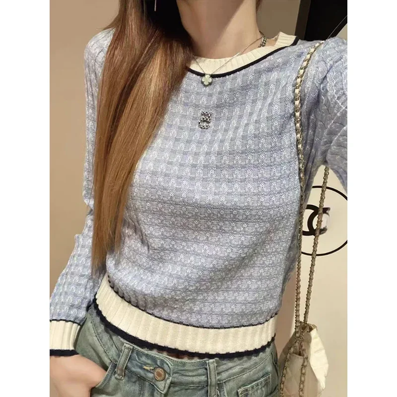 Women Clothing Diamonds Knitted Pullovers Autumn Office Lady Elegant Slim Elasticity Sweaters Casual Commute Fashion Knitwear