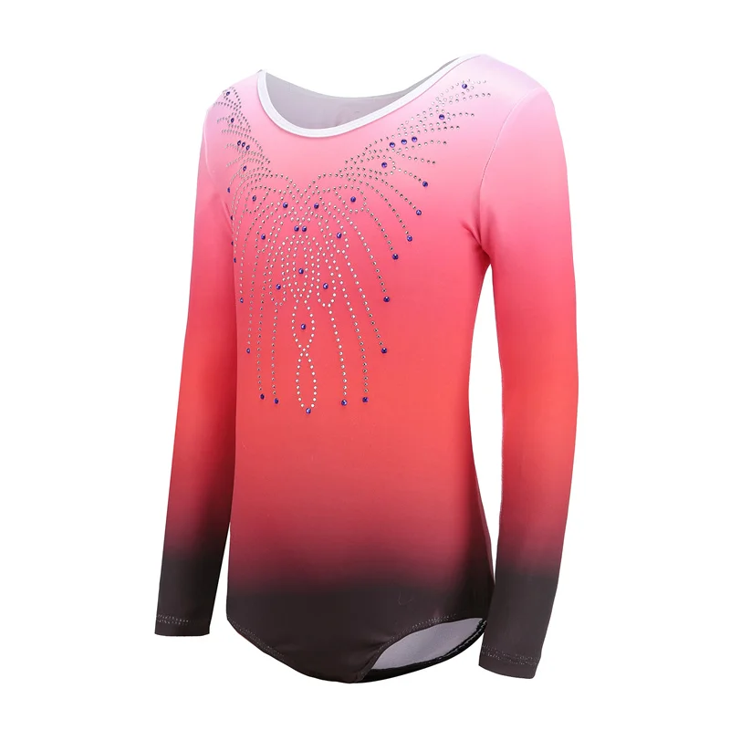 Hot Sale New Coming High Quality Spandex Kids Girls Children Black Gradient Long Sleeve Rhythmic Gymnastics Wear Leotards