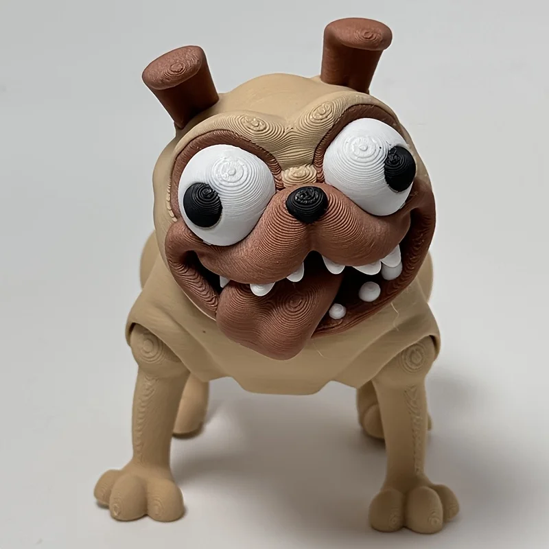 Figurine de bouledogue drôle et originale imprimée en 3D, en PLA+, avec de grands yeux, mini-statue de chien, ornement de bureau, décoration de maison, jouet, cadeau