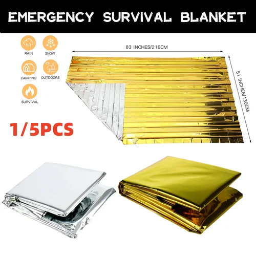 Manta de supervivencia dorada y plateada de emergencia para exteriores, cortina de rescate de primeros auxilios impermeable, manta militar térmica de 130x210cm