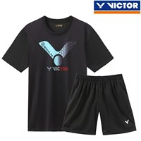 Victor Couple breathable short sleeve T-shirt shorts Quick dry breathable training Blue sports running top gym badminton suit