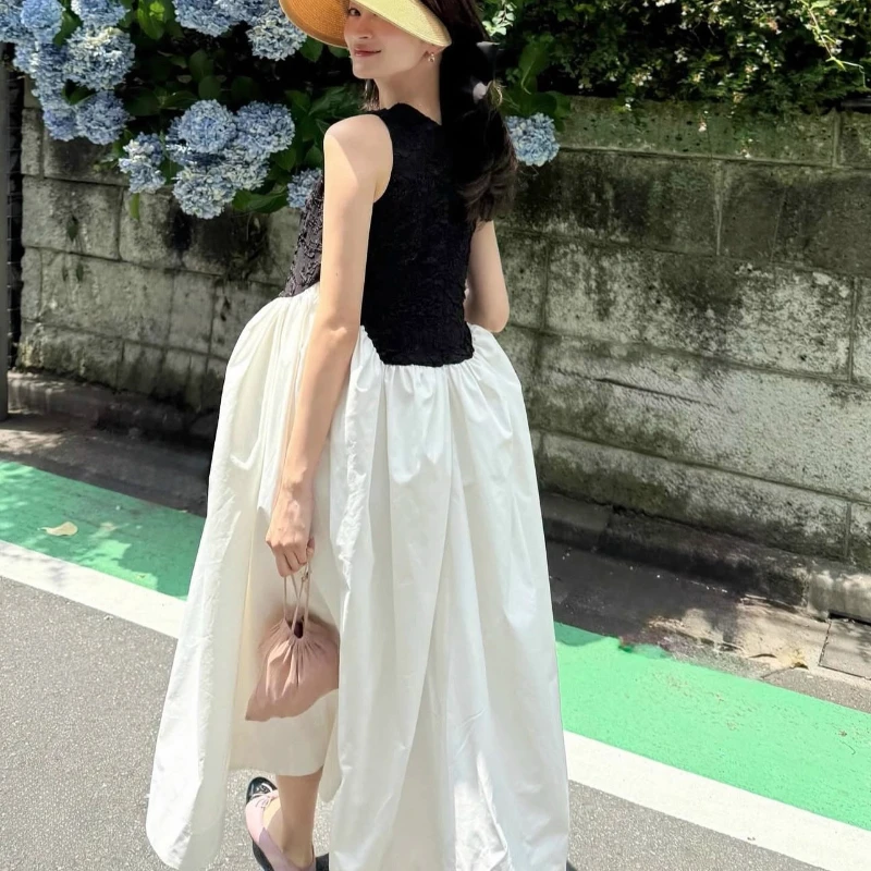 Robe d'été à manches longues pour filles, Style japonais, douce, sans manches, Patchwork, coupe cintrée, élégante, mode française, nouvelle collection 2025