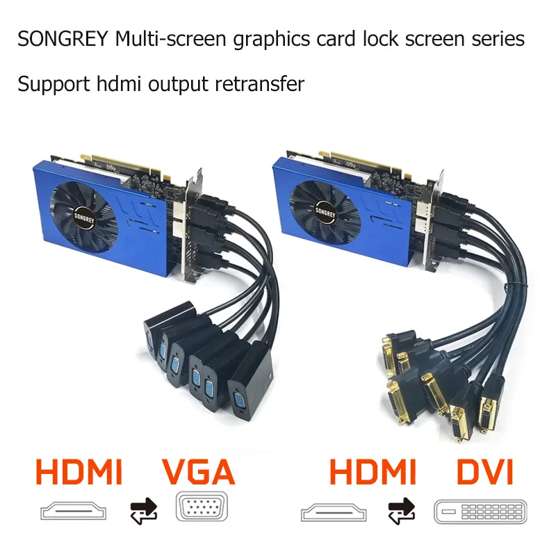 SONGREY rx 580 8gb r7 350 tarjeta gráfica pantalla múltiple 4g/8g gddr5 256bit 6 HDMI tarjeta de video de empalme de pantalla múltiple GPU AMD función EDID compatible con HDMI a VGA