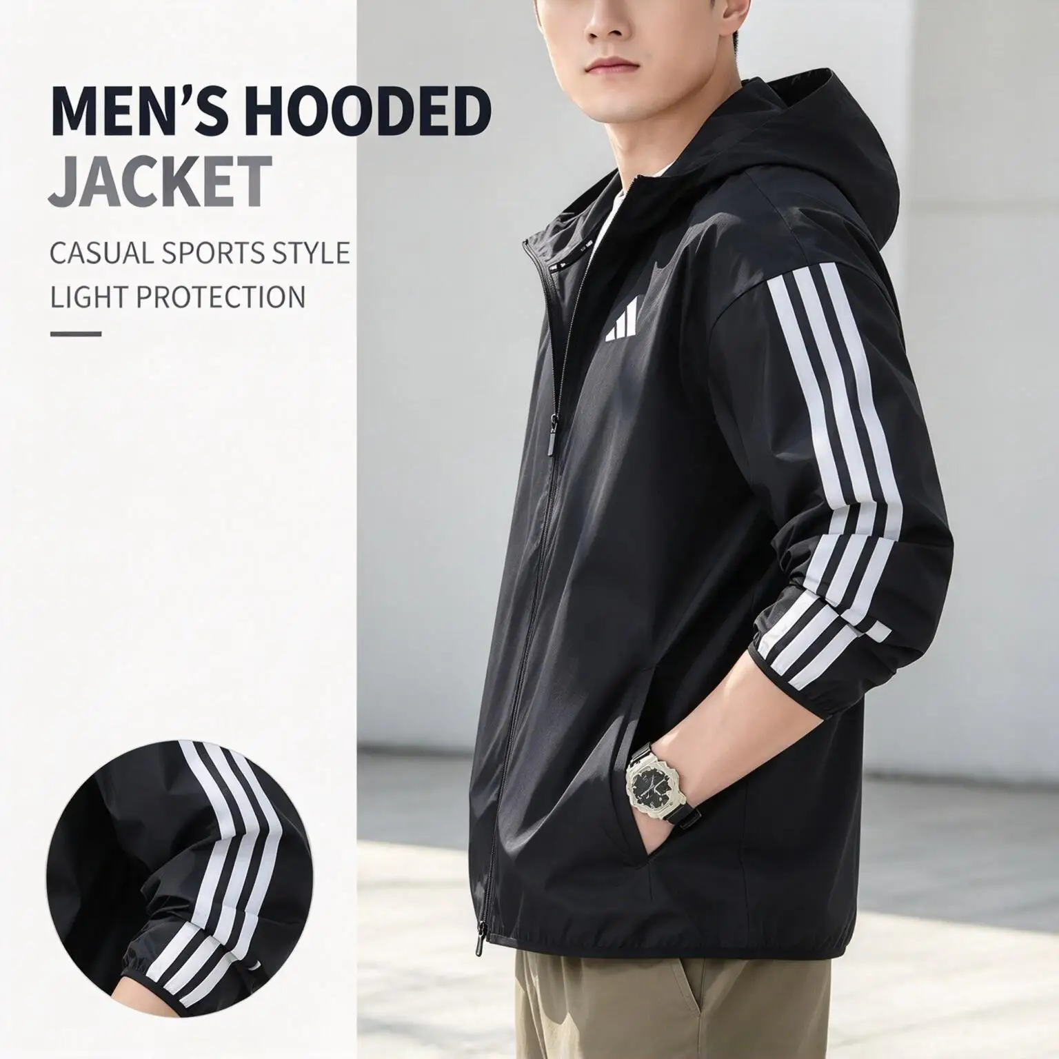 Adidas M 3S WB Ripstop IM7848 Men's Sportswear Fitness Comfortable Breathable Casual Top Woven Hooded Jacket  Free returns
