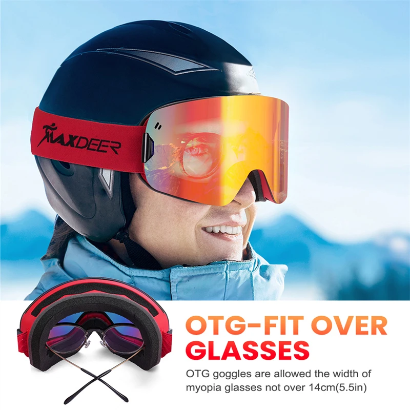 Magnetic Ski Goggles Snowboard Glasses for Men Women Snowmobile Motorcycle Glasses Double Layers Anti-fog UV400 Skiing Eyewear