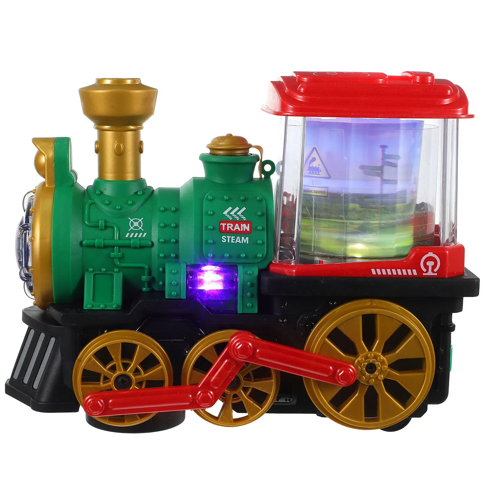 

Electric Steaming Train for Kids Cartoon Spray Musical Light Rotating Early Education Plaything Train Toy Educational Toy Trains