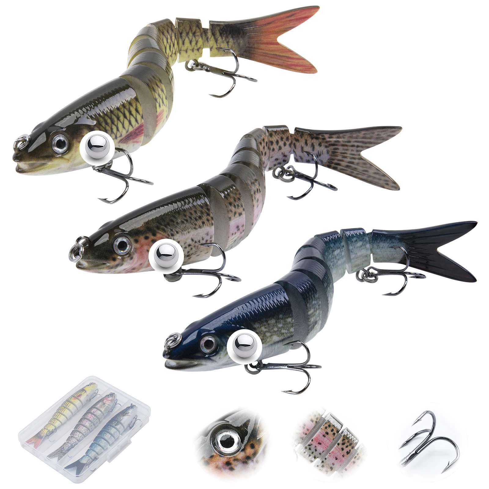 Goture 3/6pcs 8 Segment Fishing Lure Multi Jointed Swimbait Artificial Bait Slow Sinking Bionic Fishing Bait Cool Fishing Gear