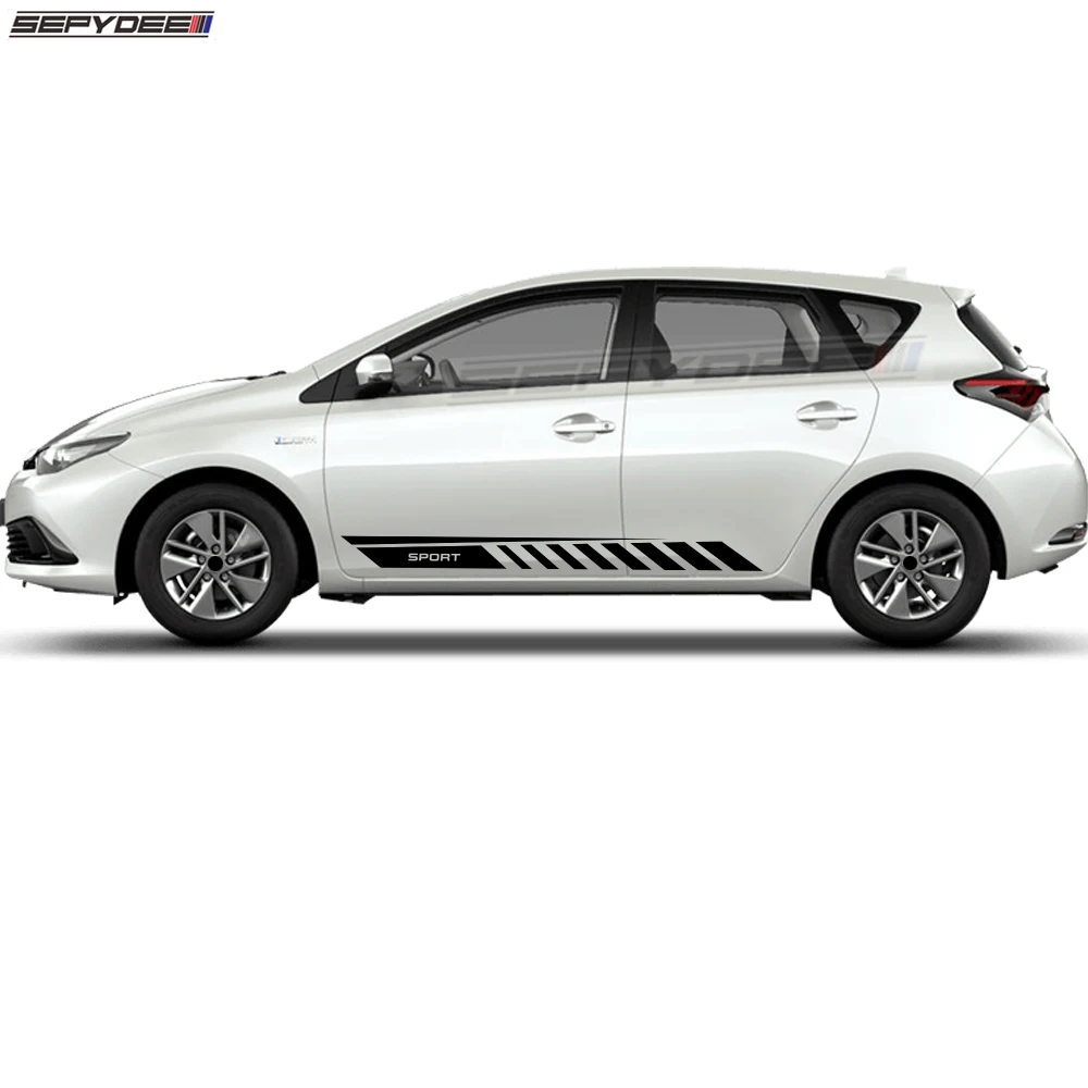 2Pcs Racing Sport Car Door Side Skirt Stickers Body Stripe Kits Vinyl Film Decals for Toyota Auris Wagon Hatchback Accessories