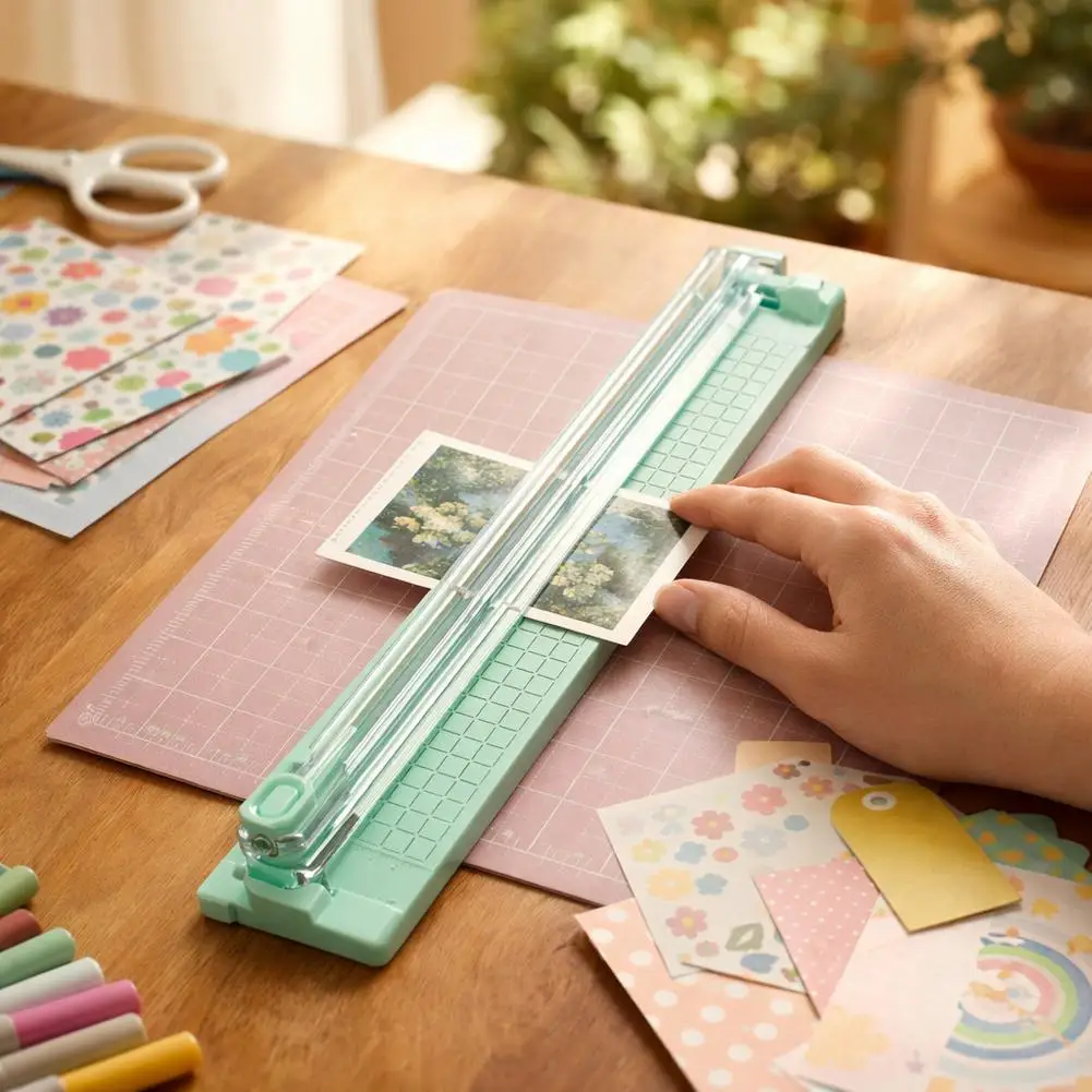 Paper Cutter Scrapbook Trimmer with Pull-out Ruler Print Paper Photo Cutters Guillotine Small Paper Cutting Machine Office