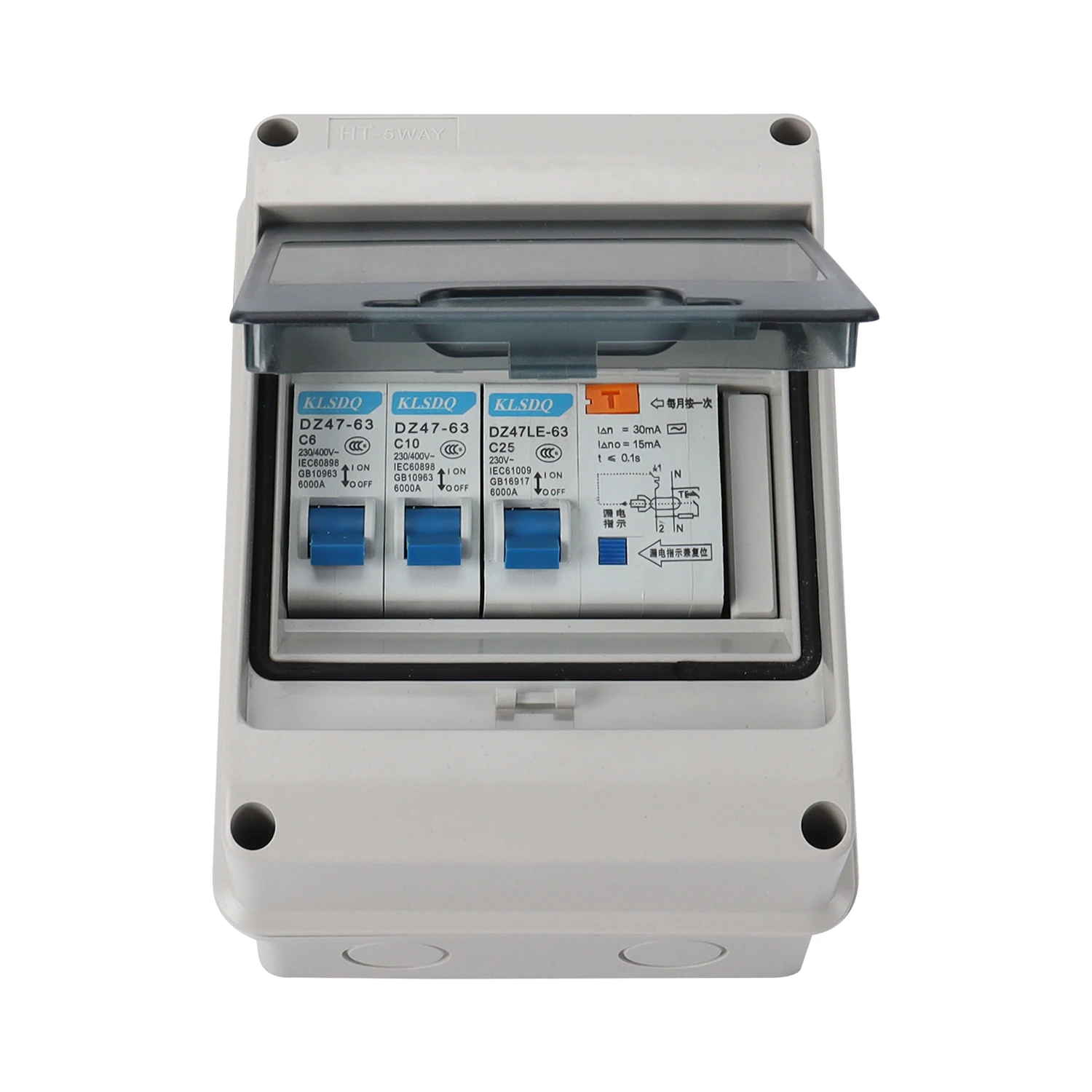 

IP65 Всепогодный 5-контактный корпус для гаража, каравана, кемпера, потребительского блока, 25A, 30 мА, RCD MCB, блок предохранителей