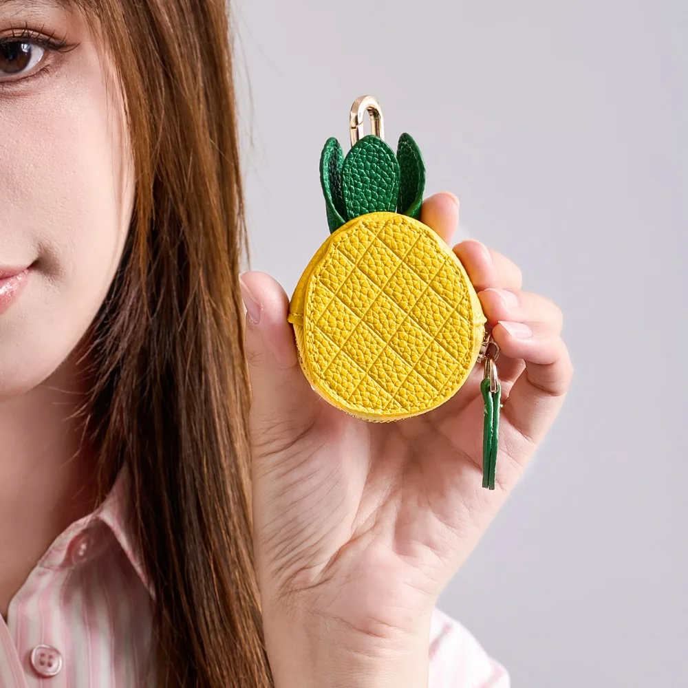 In Stock Fruit Shaped Bag Charm PU Leather Mini Coin Purse Earphone Storage Pouch Cute Change Wallet Keychain Small Gift Women