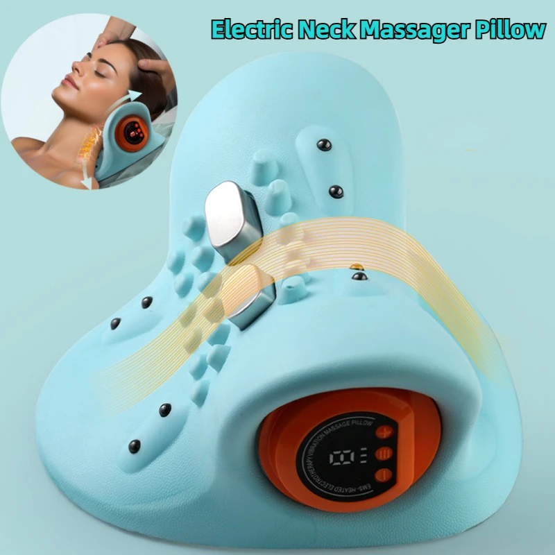 Electric Neck Massager Pillow Ems Pulse Neck Stretcher Cervical Traction Heating Cervical Chiropractic Traction Pillow Massage