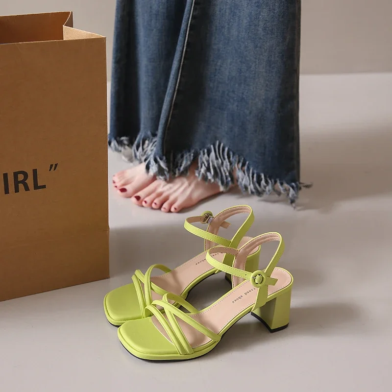 

High Heel Sandals Women's 2024 Summer New Fashion Outwear Simple and Elegant One Belt Fashion Sandals Women