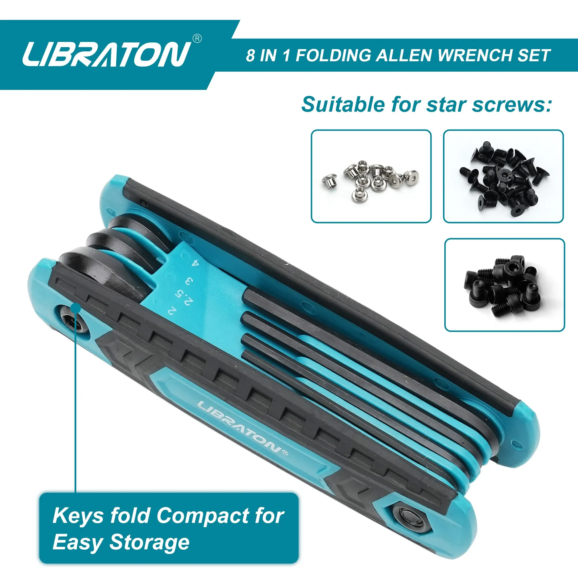 LIBRATON 8 in 1 Folding Allen Wrench Set Metric Allen Key Set Tool Or Folding Tamper Proof Torx Key Set Portable Star Wrench Kit