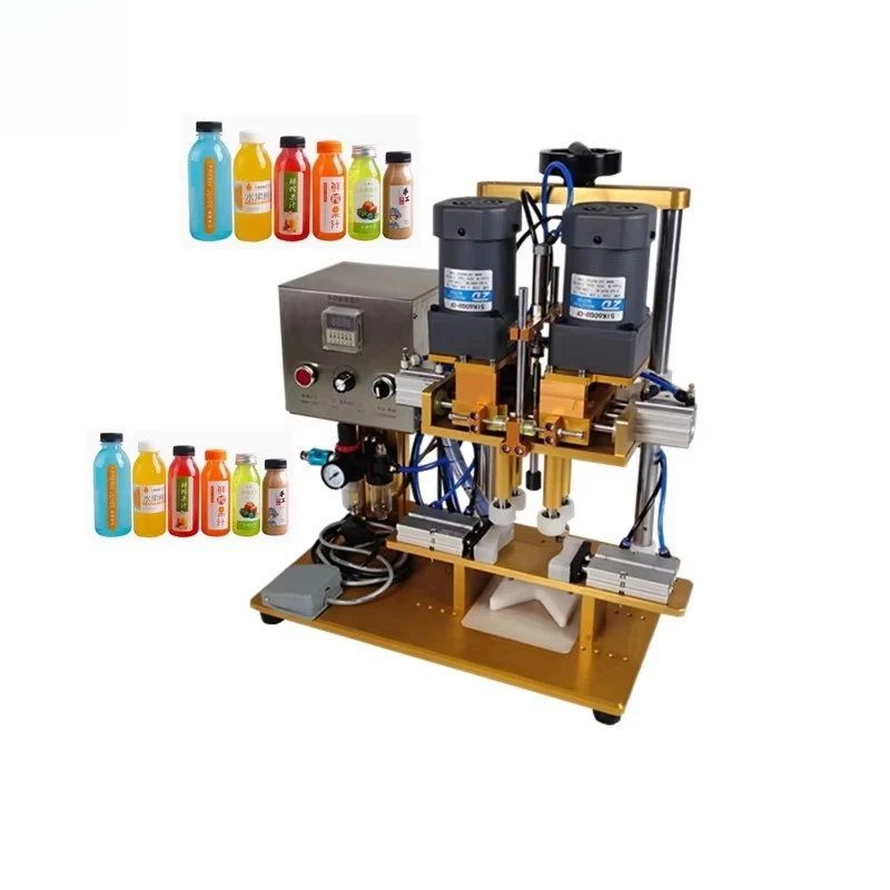 

JH Новая полуавтоматическая укупорочная машина для бутылок с соусом, функциональная затяжка, герметичный пластиковый двигатель для упаковки бутылок для пищевых продуктов/напитков