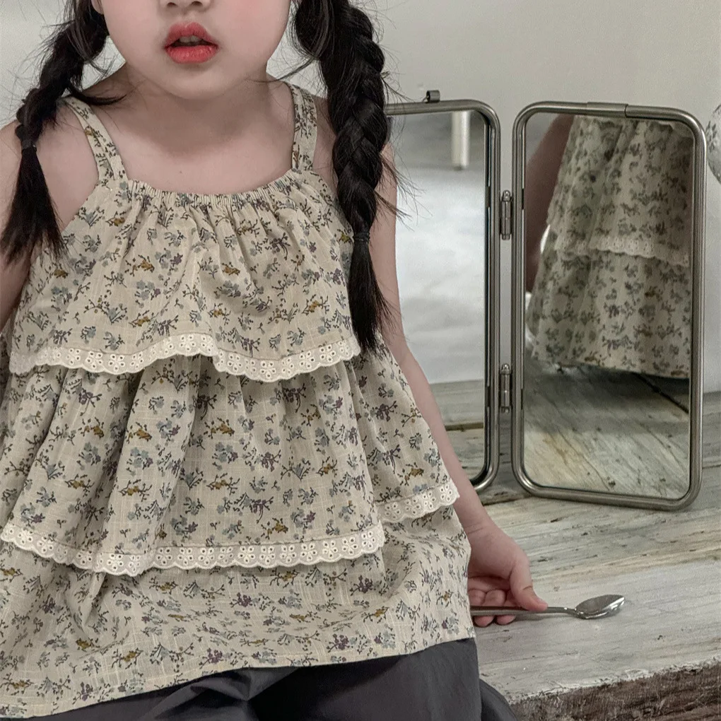 

Summer Sweet Baby Floral Blouse Vest Children Sleeveless Tops Tees Cotton Baby Lace Shirts Toddler Girls Clothing Kids Clothes