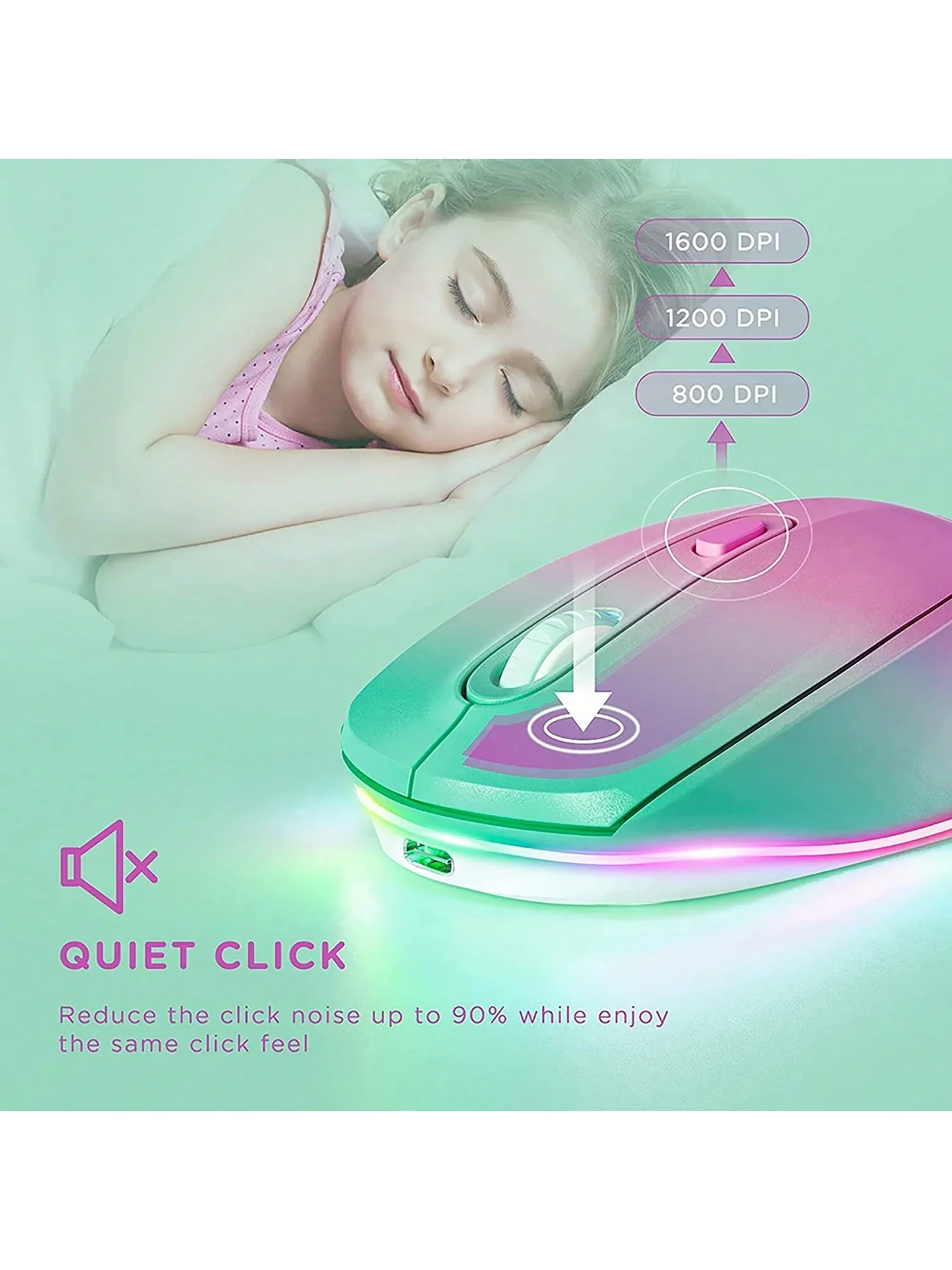 Wireless Mouse,Rechargeable Mouse Quiet Click Mice with Colorful LED Lights,3 Level DPI Mouse for Laptop Computer