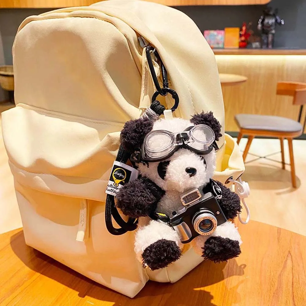 Backpack Decoration Pilot Bear Keychain Stuffed Animal Plushies Panda Plush Doll Cartoon Bag Pendant Plush Key Ring Women Girls