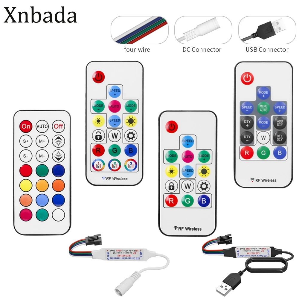 WS2813 WS2815 Pixels 4Pin LED Controller MINI RFRF 14/17/21Keys  Remote 366Modes Control For Smart LED Tape DC5-24V