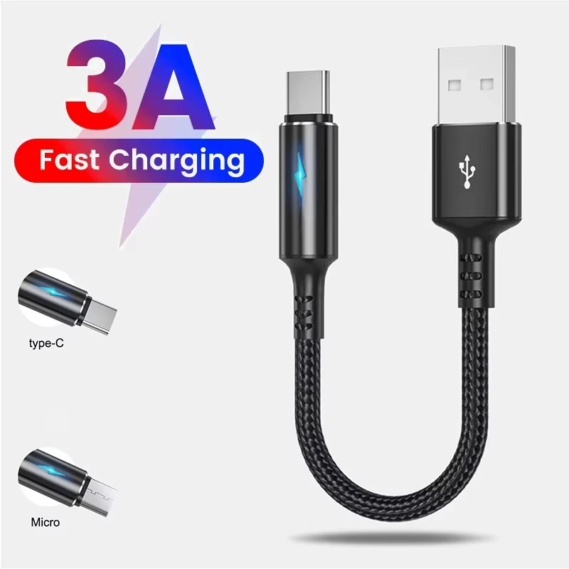 25 cm kurzes Nylon-Ladekabel Typ C/Micro-USB, schnelles Lade- und Datenkabel für iPhone/Xiaomi/Huawei, Kabelzubehör, Datenkabel