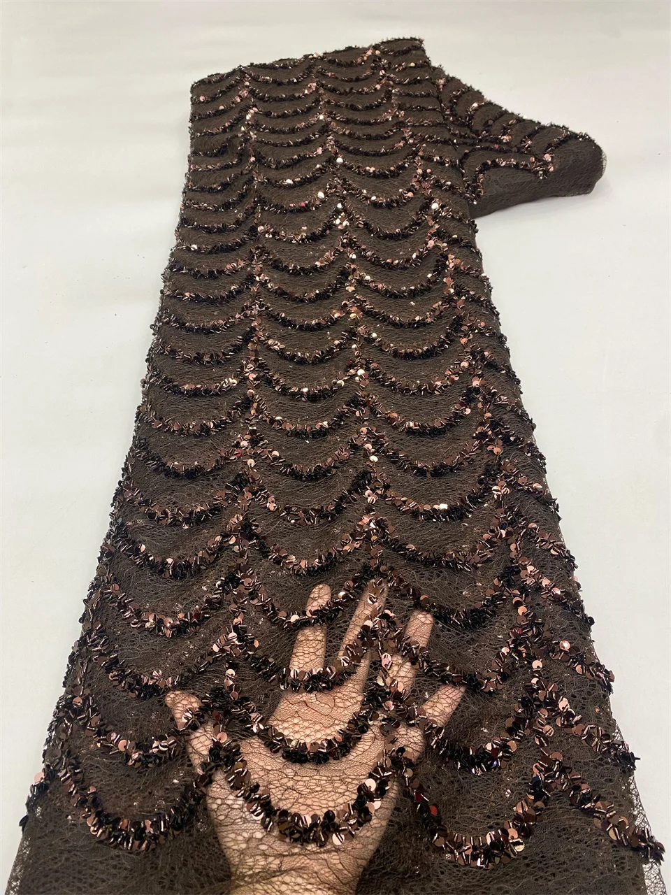 

French Mesh Lace 2026 Fabrics Embroidery Sequins Tulle Beaded African Fabric for Women Party Dresses 5Yards Sewing Meters XZ6492