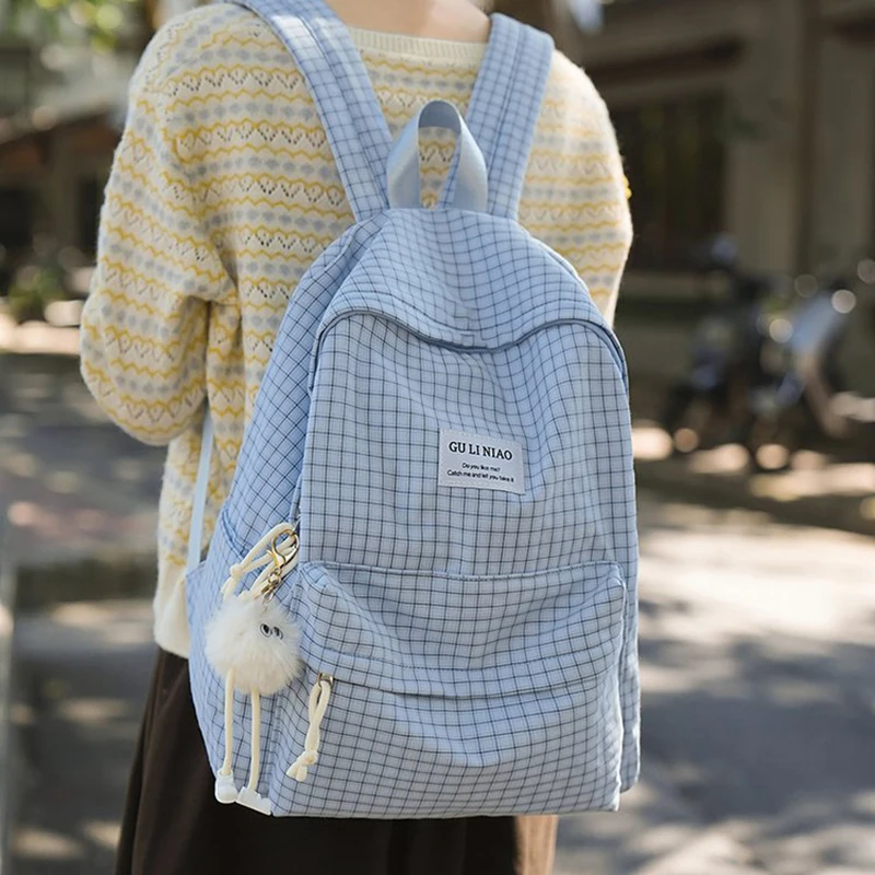 HAEX Harajuku Casual Backpacks Women 2025 Plaid Large Capacity for Short Trip Mochilas Para Mujer Students Commute Bag Female