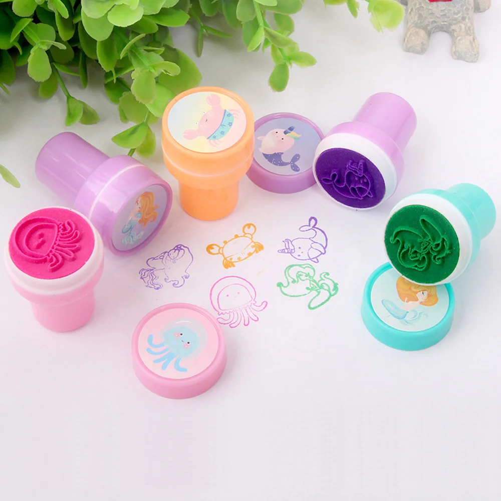 10 Pcs/Box Simple Stamps Toy for Kids Cartoon Animal Self-ink Seal DIY Painting Notebook Decor Gift