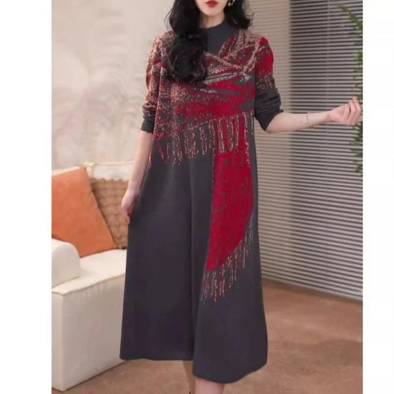 

Женское трикотажное платье-свитер с длинным рукавом, свободное теплое платье средней длины для осени, зимы, весны, модное универсальное базовое платье W2049