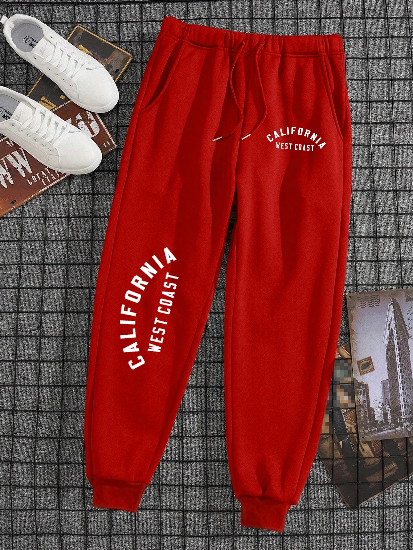 California West Coast Print Man Woman Sportswear Leggings Y2K Clothes Drawstring Jogging Pant Fleece Running Sports Pants Couple