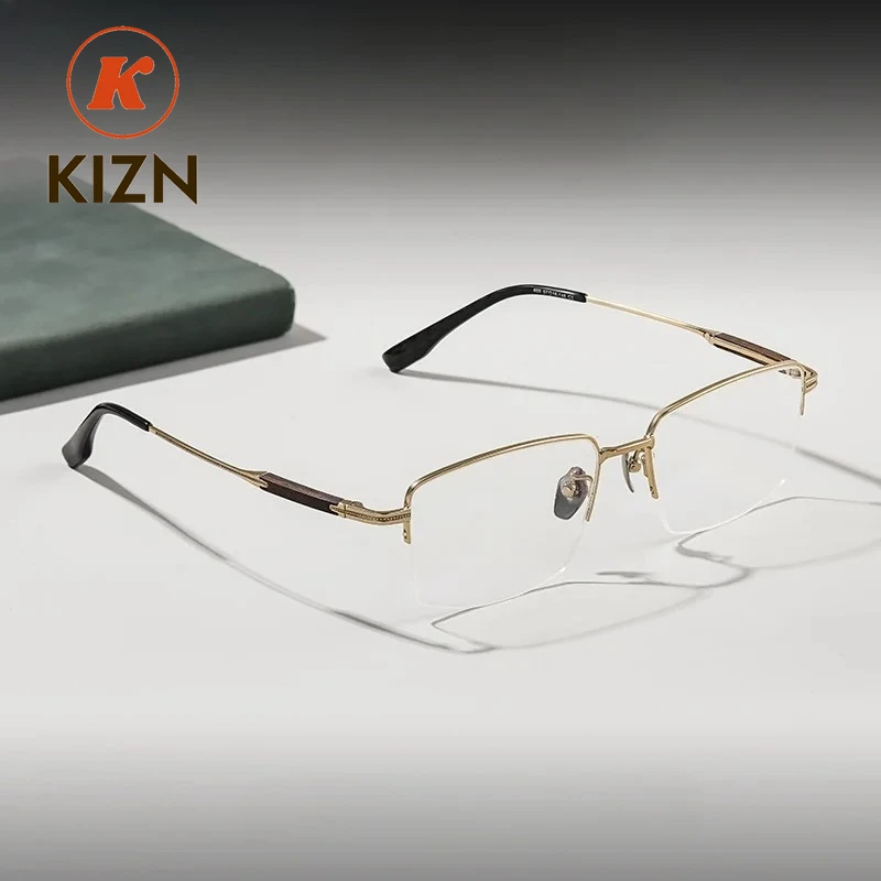 

KIZN 57 mm Fashion Titanium Men Glasses Half Frame Gentlemen Optical Eyeglasses Frame Oversize 57 mm Large Face Spectacle for Ma