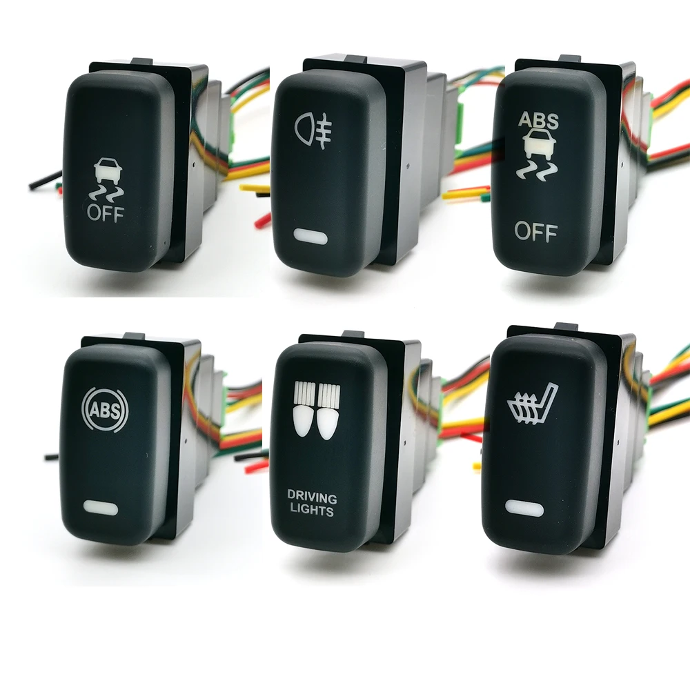 Red LED Rear Fog Light Driving Lamp Switch Seat Heat ABS Power On Off Traction Button For Mitsubishi Pajero Triton Outlander