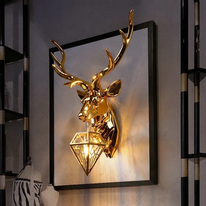 

Modern Antler Nordic Deer Head Resin for Bedroom Lighting Kitchen Fixture Wall Lights Home Deco Wall Light