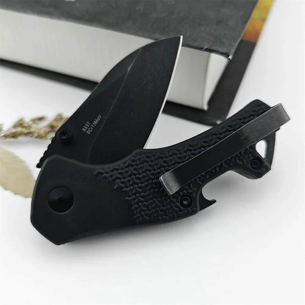 KS 8337 Craze Tactical Pocket Folding Knife BlackWash 8Cr13Mov Tanto Blade Nylon Fiber Handle with Bottle Opener Edc Tool