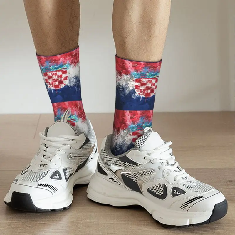 Calcetines de vestir con estampado 3D de la bandera de Croacia para hombre, medias cálidas de estilo Vintage, transpirables, patrióticas croatas, novedad