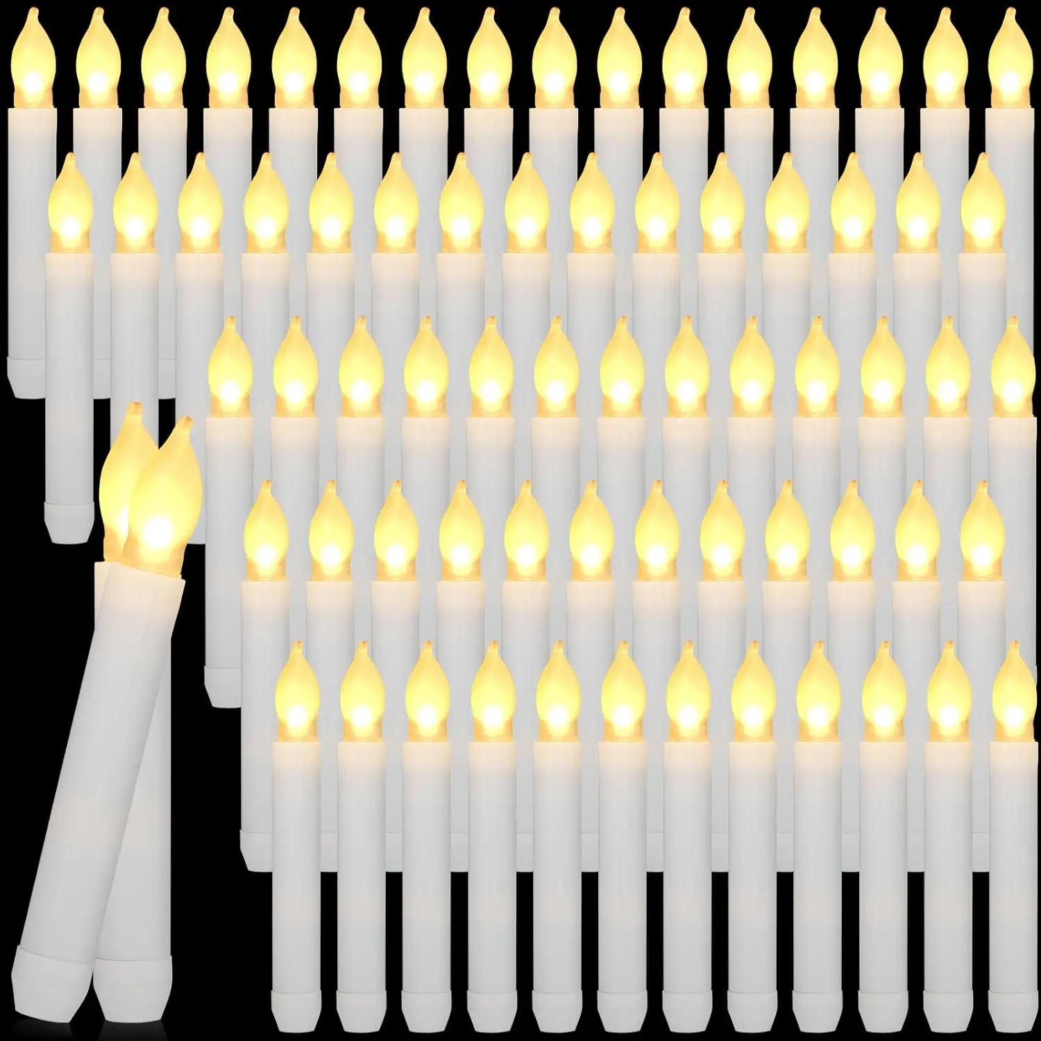

108 Flameless LED Taper Candles with Flickering Light for Halloween Christmas Party Wedding Decorations in White Warm White