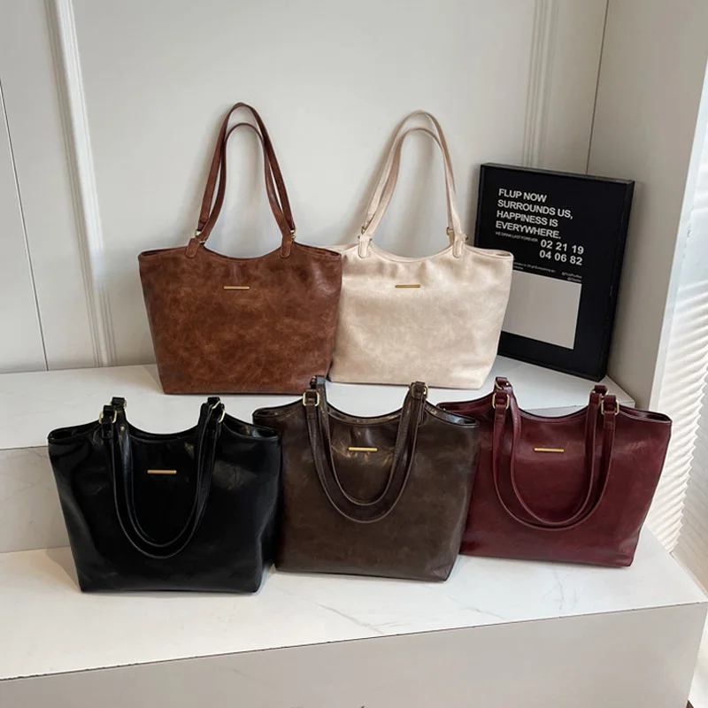 

Luxury Trendy Women's Tote Bag Large Vintage Textured Handbag PU Exquisite Soft Shoulder Bags Commuting Travel Underarm Pouch