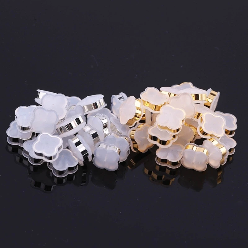 10PCS Silicone Earring Backs Soft Clear Four-Leaf Grass Ear Safety Backing Pad Backstop Stopper Replacement Part for Earrings