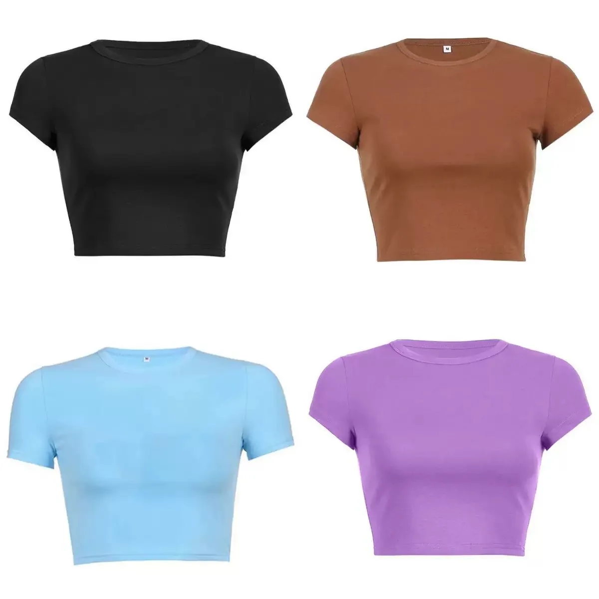 

Укороченные топы Футболка для женщин и девочек Лето с коротким рукавом и круглым вырезом Однотонный укороченный пупок Мода Y2k Горячий топ для девочек подходит для Diy