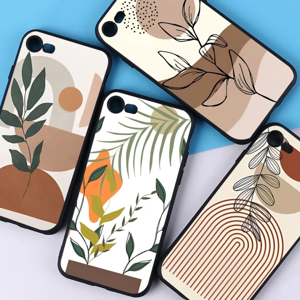 Geometric Plant Phone Case for iPhone 15 8 7 6 6S Plus X SE 2020 XR XS 14 11 12 13 Mini Pro Max Mobile Case