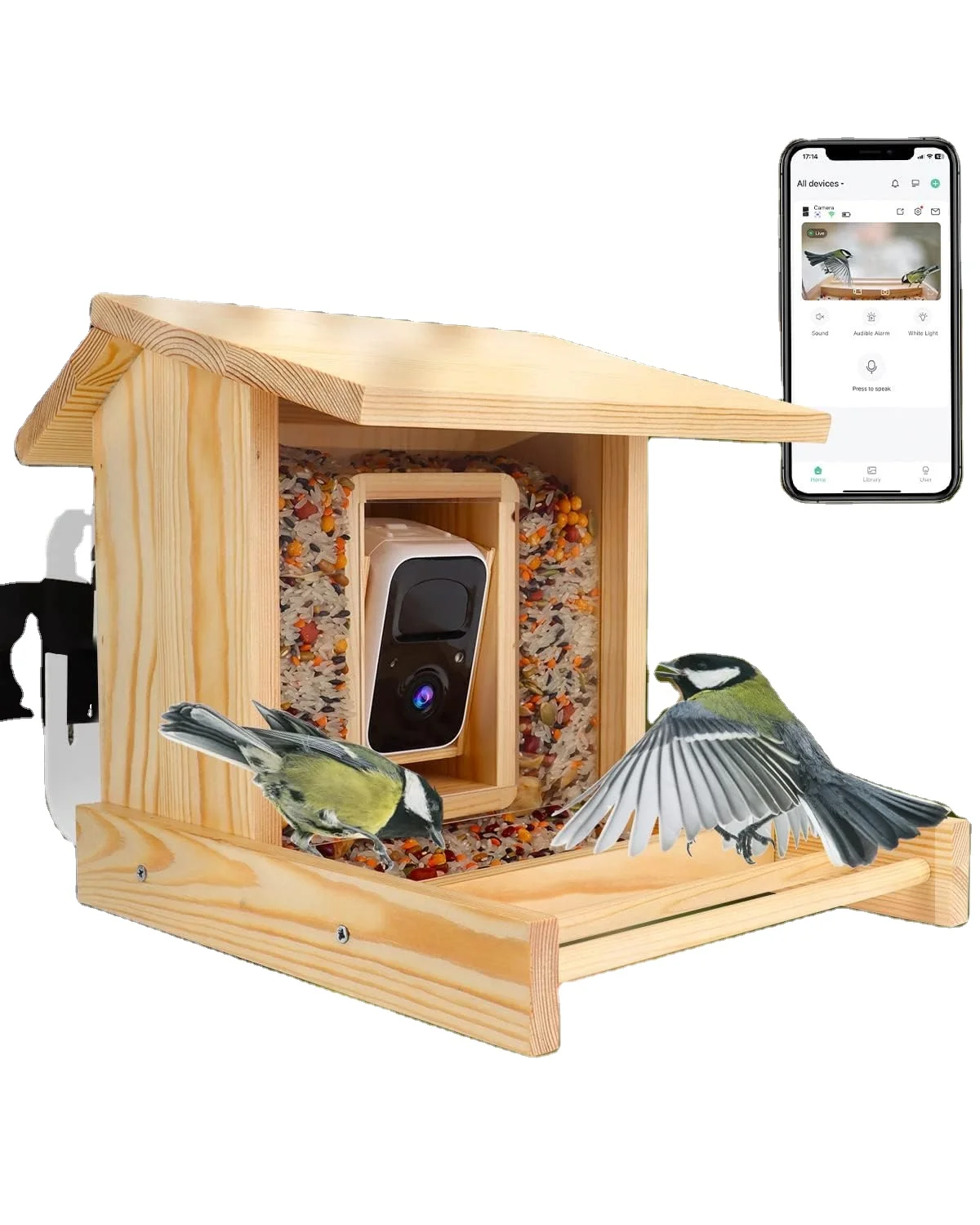 OEM Smart Bird Feeder with Camer 1080P Live View Wooden Bird House with HD Camer 160 Wide Angle Automatic Capture