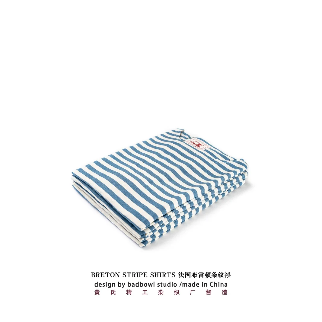 Boatneck Relaxed Fit Men's T-Shirt Classic Blue & White Striped Long Sleeve Breton Tee 100% Cotton Versatile Slimming Top