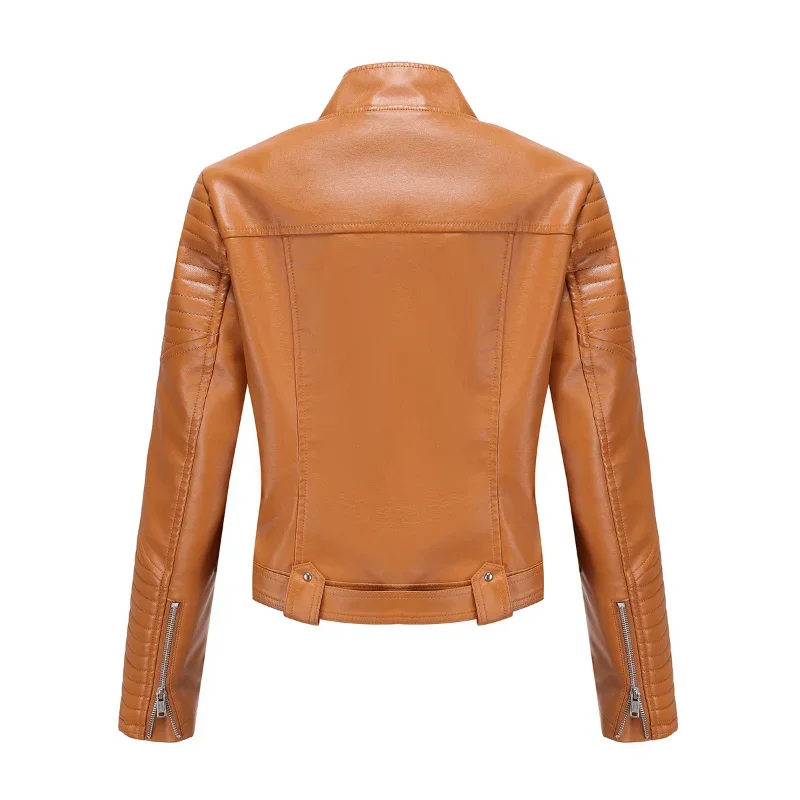 BTQWFD Women\'s Jackets Winter Coats Female Clothing Turndown Collar Belt Motor Biker PU Faux Leather 2024 Autumn Fashion Zippers