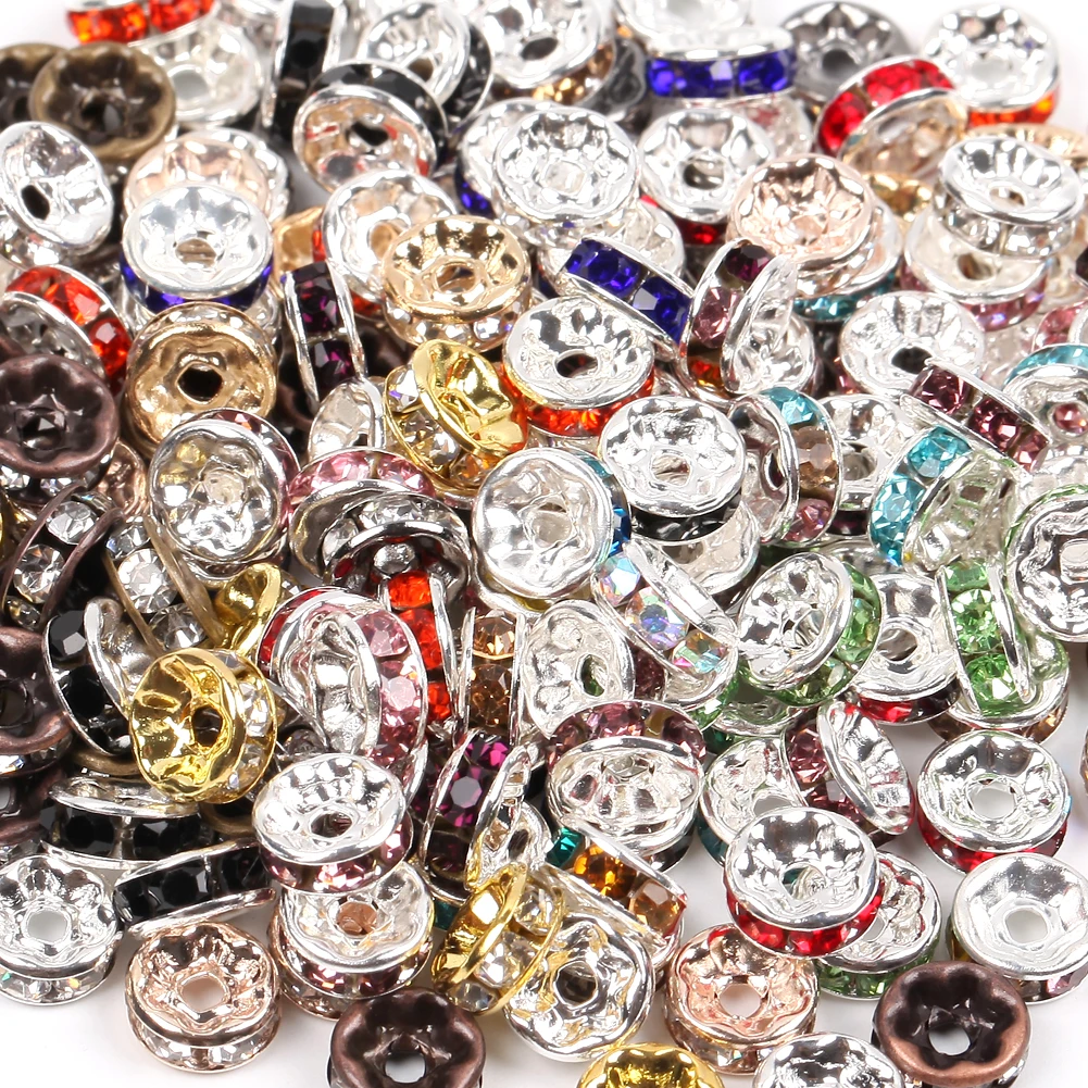 10-50pcs/Lot AB Color Metal Rhinestone Beads Round Loose Beads for Jewelry Making DIY Necklace Bracelet Accessories 6/8/10/12mm
