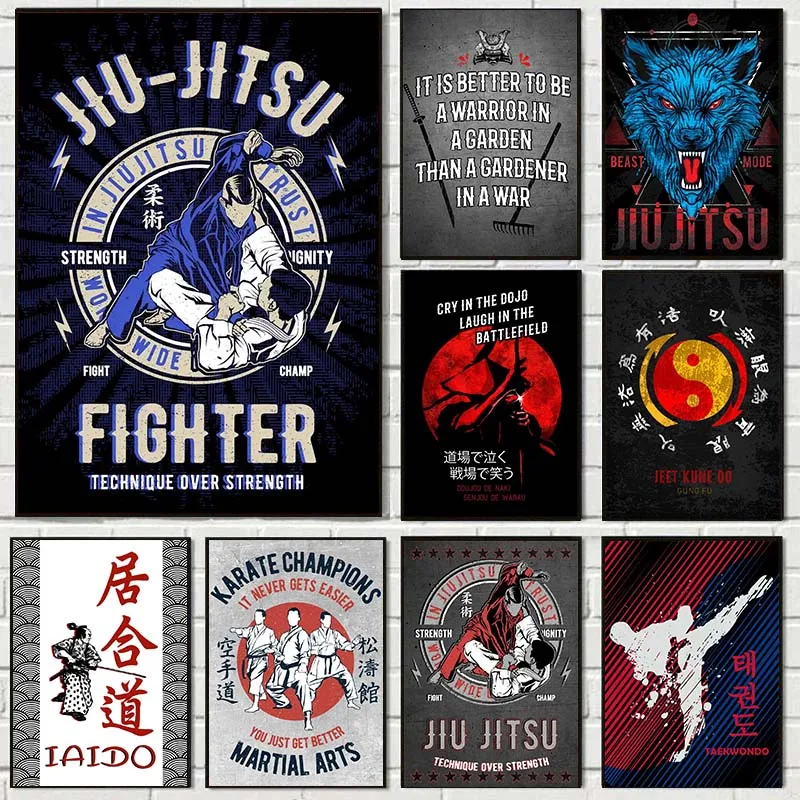 Vintage Muay Thai Judo Karate Taekwondo Canvas Painting Martial Art Print Poster Pub Club Jiu-Jitsu Room Wall Decoration Picture
