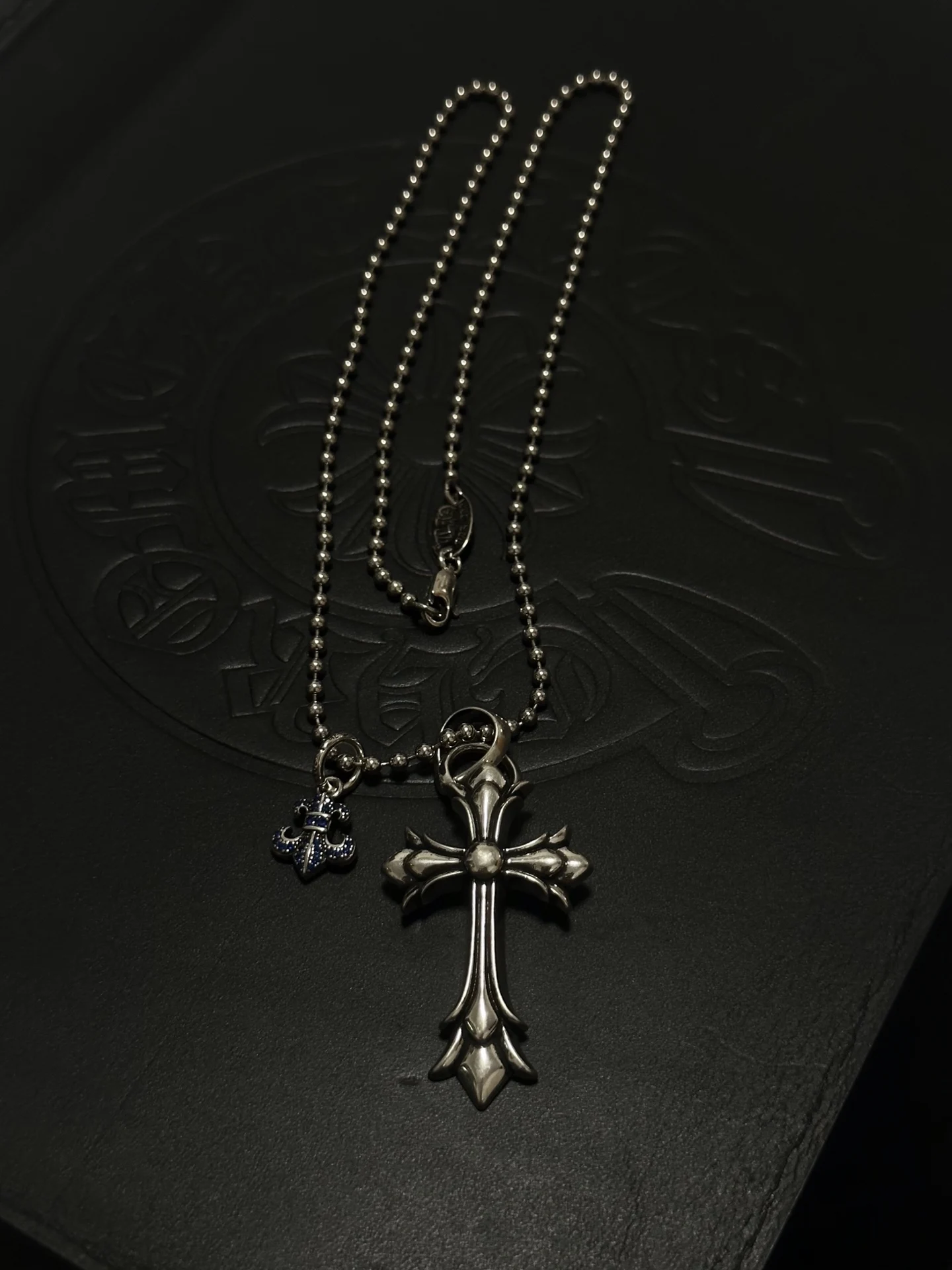 S925 Sterling Silver Vintage Old Cross Pendant Necklace CH Anchor Design Couple Versatile Accessories