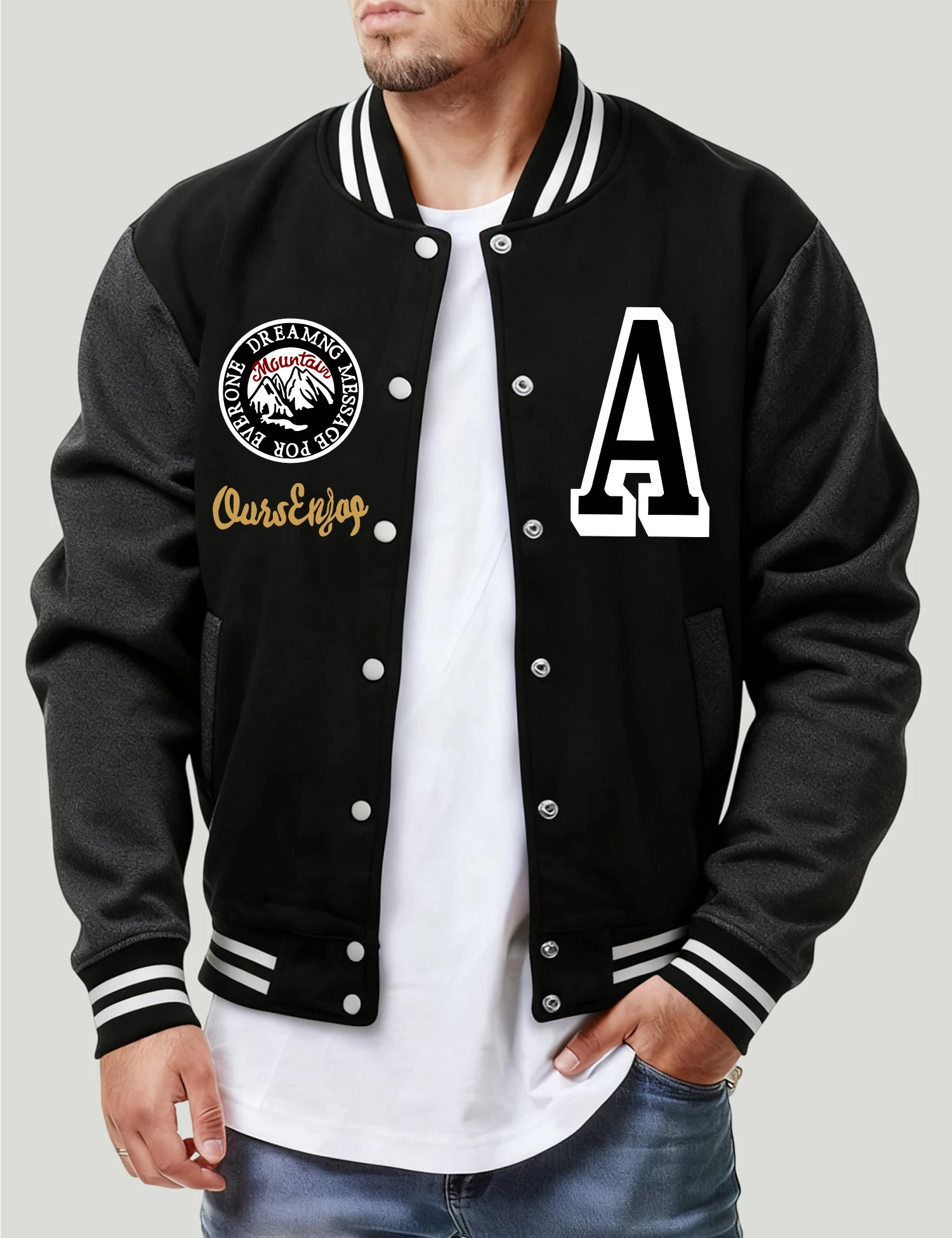 

Мужская уличная модная уличная бейсбольная куртка с красивым пейзажем и надписью A, свободное повседневное пальто, флисовая американская одежда унисекс