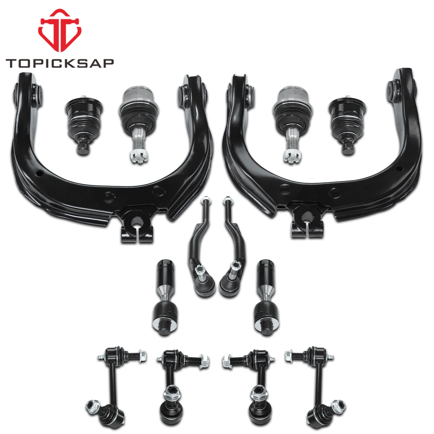 TOPICKSAP 14Pcs Control Arm w/Ball Joint & Tie Rod Kit for Buick Rainier/Chevy Trailblazer/GMC Envoy/Oldsmobile Bravada 2004-07