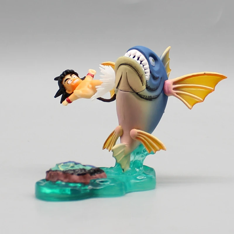 Figura de animación de Dragon Ball Son Goku Kakarotto Kick Fish, modelo de Anime, regalo Ornamental, Kit de garaje, adornos de decoración, 6cm